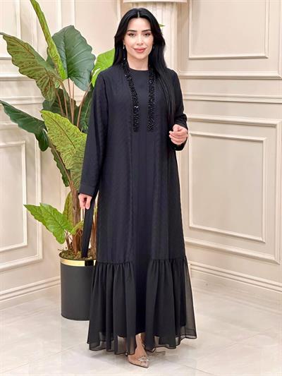 İşleme Detay Abaya Elbise 5109 T-24 Siyah