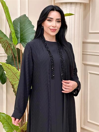 İşleme Detay Abaya Elbise 5109 T-24 Siyah