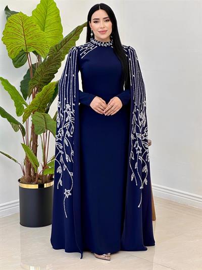 İşleme Pelerin Abiye 5260 Lacivert