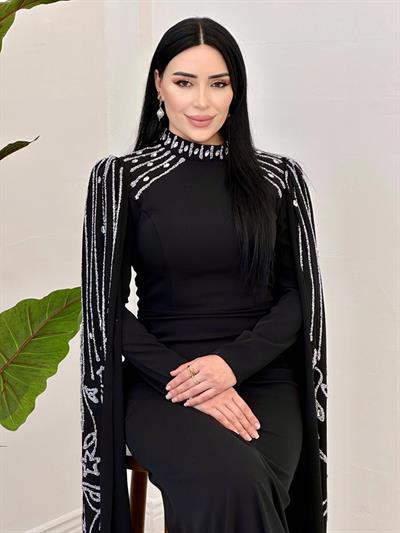 İşleme Pelerin Abiye 5260 Siyah