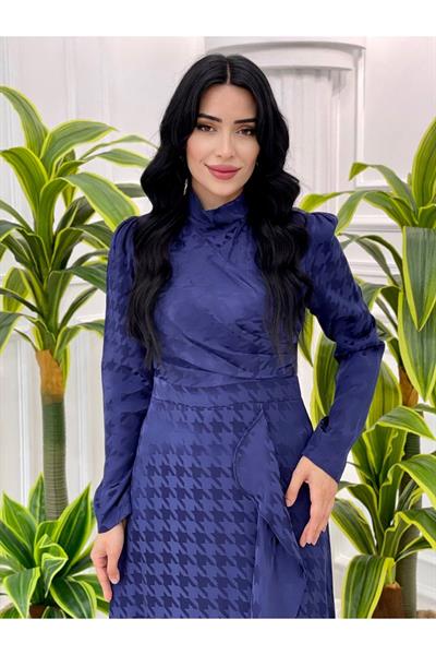 Jakarlı Elbise 3922 Lacivert