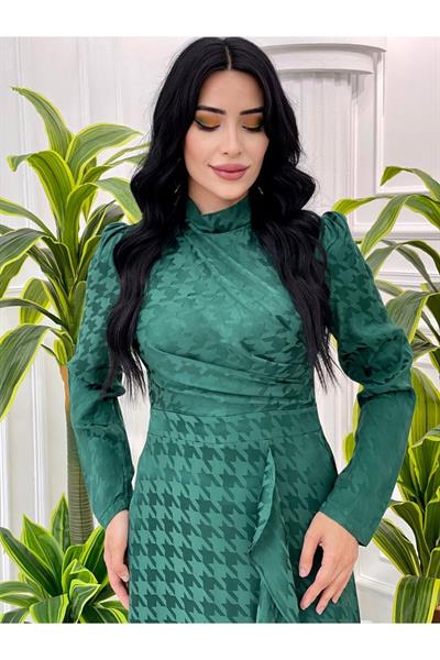 Jakarlı Elbise 3922 Yeşil
