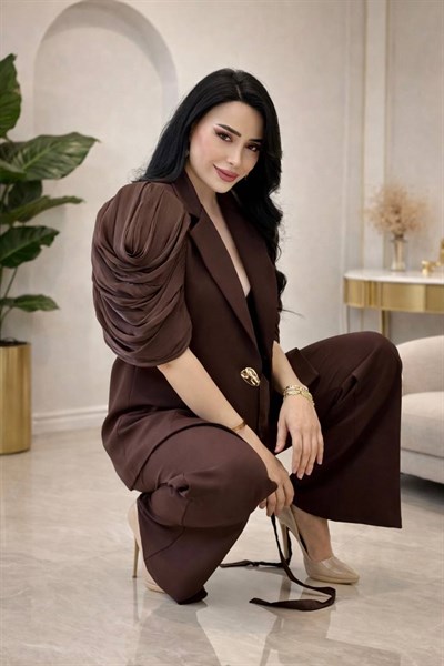 Jan Jan Drape Kol Tasarım Takım 9018 T-26 Kahverengi