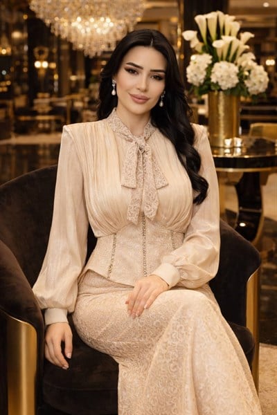 JanJan Drape Fularlı Güpür Abiye 135 T-26 Bej