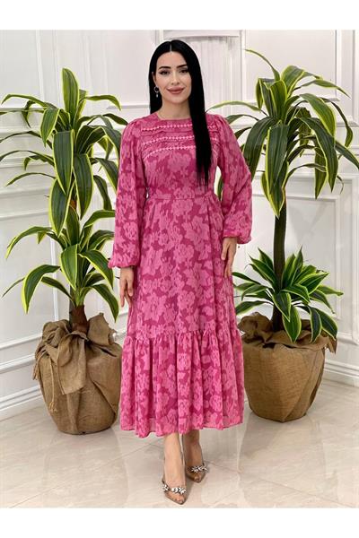 Kabartma Desen Elbise 1333 pembe