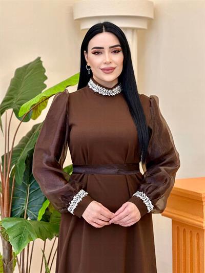KAMPANYA Kol Jan Jan Krep Elbise 4576 T-25 Kahverengi
