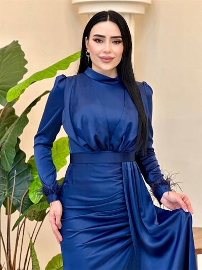 KAMPANYA Manşet Tüylü Saten Elbise 4681 T-25 Saks