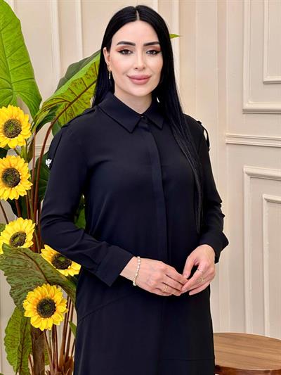 Kampanya Omuz Apolet Elbise 12501 E-025 Siyah