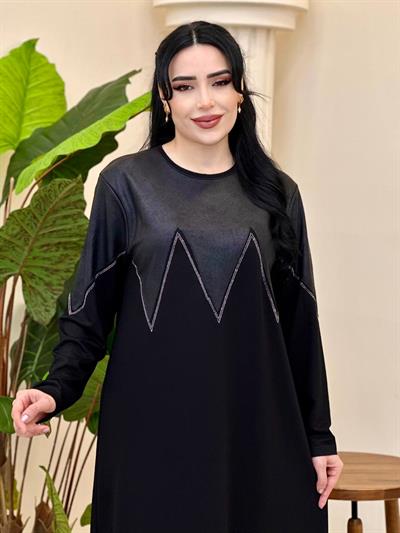 KampayaZig Zag Detay Oyşo Elbise 3418 T-26 Siyah
