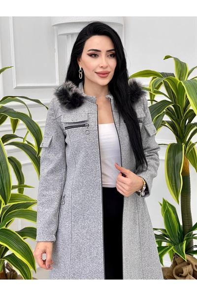 Kapak Detay Kaşe Kaban 6008 Gri