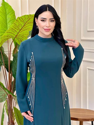 Kapak Detay Krep Elbise 1038 T-25 Zümrüt Yeşil