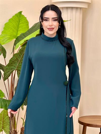 Kapak Detay Suzanna Elbise 1142 T-26 Zümrüt Yeşil