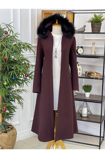Kapişonlu Kaşe Kaban 445 Bordo