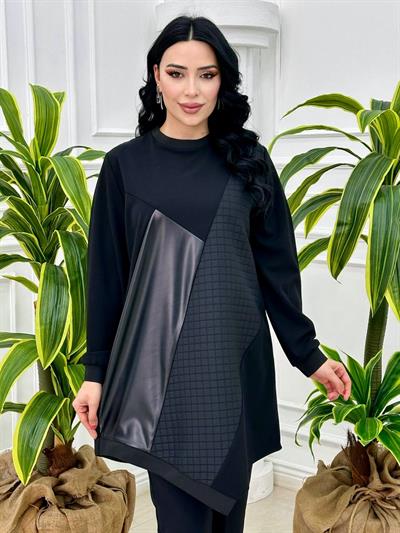 Kapitone Detay Asimetrik Tunik 553 T-24 Siyah