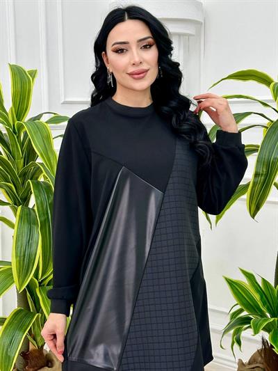 Kapitone Detay Asimetrik Tunik 553 T-24 Siyah