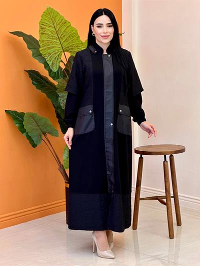 Kapitone Detay Çıkma Kol Manto 3576 T-25 Siyah