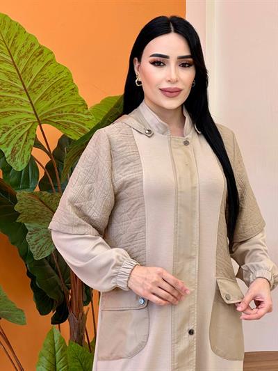 Kapitone Detay Çıkma Kol Manto 3576 T-25 Bej