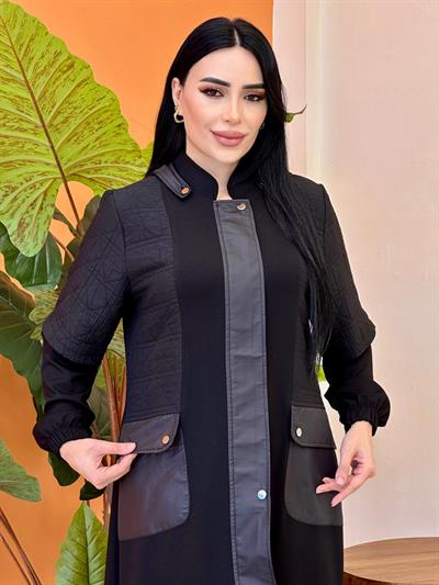 Kapitone Detay Çıkma Kol Manto 3576 T-25 Siyah