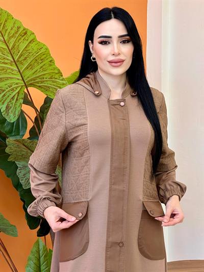 Kapitone Detay Çıkma Kol Manto 3576 T-25 Kahverengi