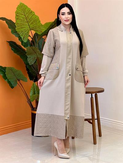 Kapitone Detay Çıkma Kol Manto 3576 T-25 Bej