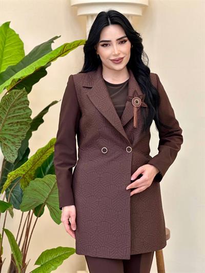 Kapitone Detay Üçlü Takım 5018 T-26 Kahverengi