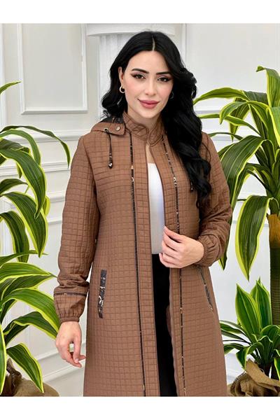 Kapitone Kapişonlu Kap 845 Kahverengi