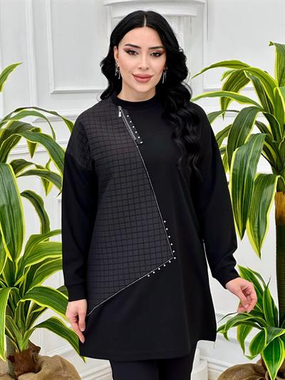 Kapitoneli Fermuar Detay Tunik 867 T-24 Siyah