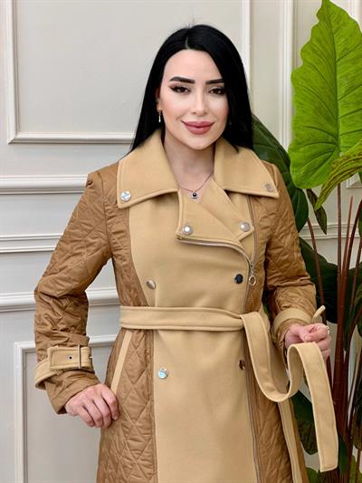 Kaşe Detay Kapitone Fermuarlı Kaban 532 t-24 Taba
