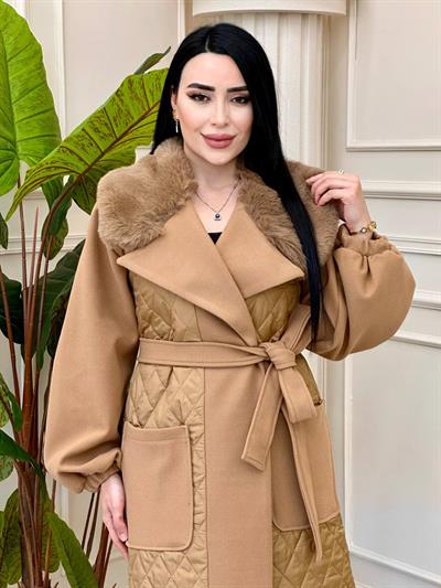 Kaşe Detay Kürklü Kapitone Kaban 547 t-24 Taba