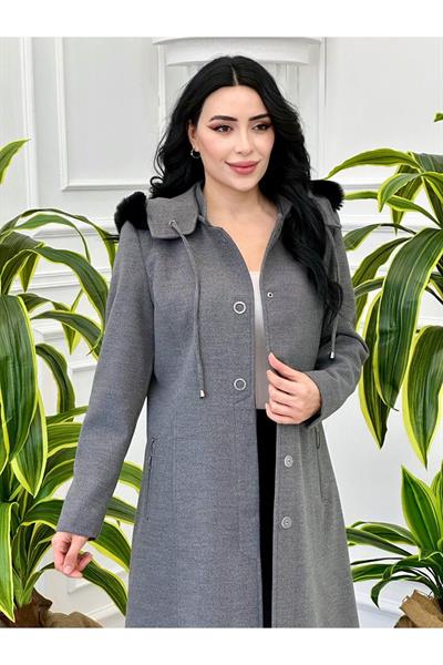 Kaşe Kapişonlu Kaban 8182 Gri