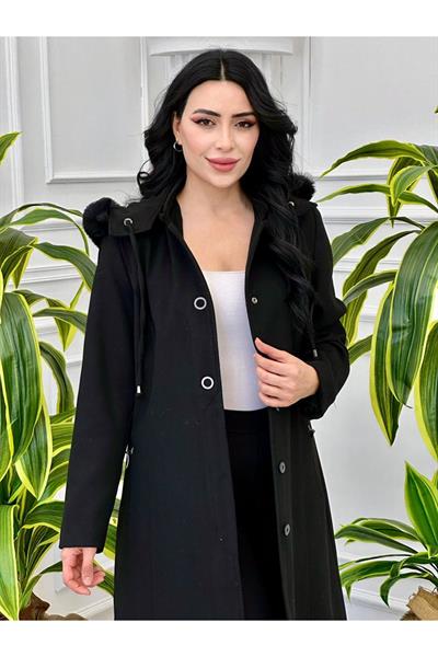 Kaşe Kapişonlu Kaban 8182 Siyah