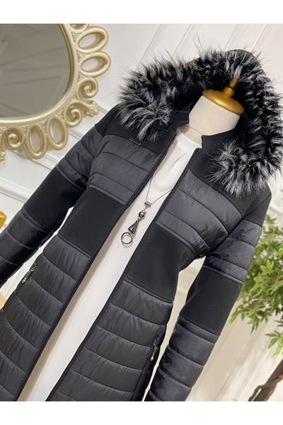 Kaşe Şeritli Kaban 676 Siyah