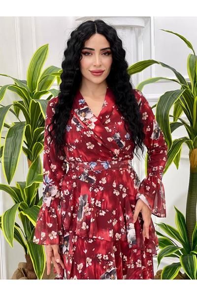 Kat Kat Asimetrik Şifon Elbise 3321 Bordo