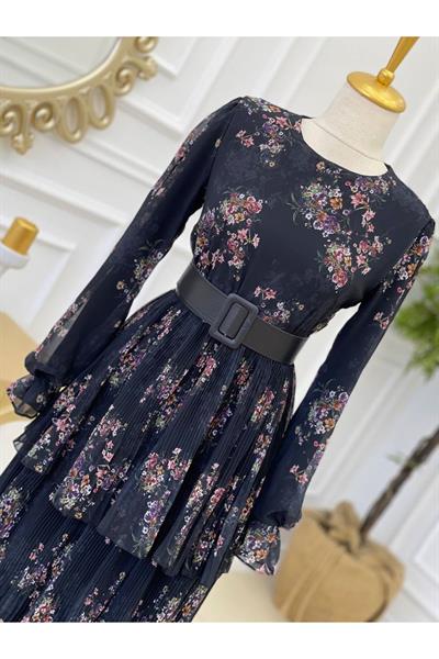 Kat Kat Şifon Elbise 1147 Siyah