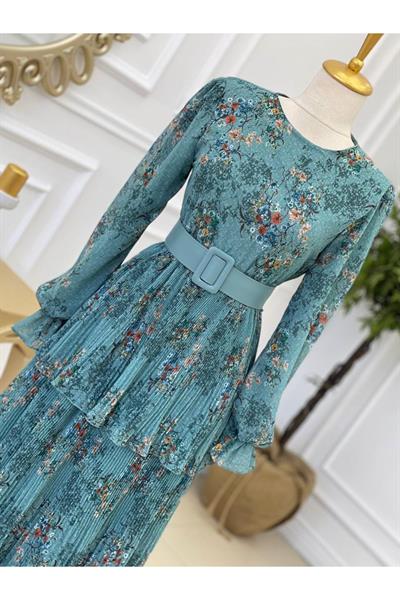 Kat Kat Şifon Elbise 1147 Yeşil