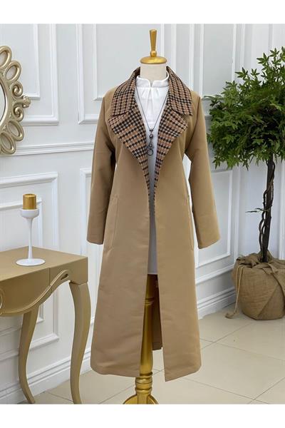 Kaz Ayağı Yaka Trenç Kot 5216-Camel
