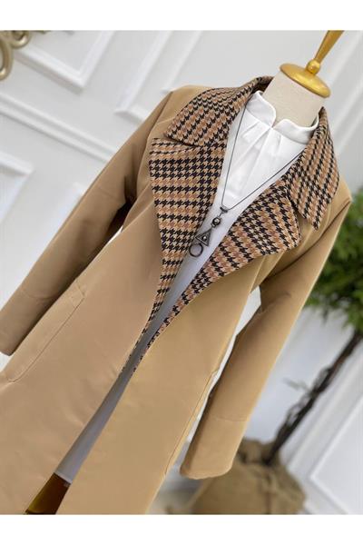 Kaz Ayağı Yaka Trenç Kot 5216-Camel