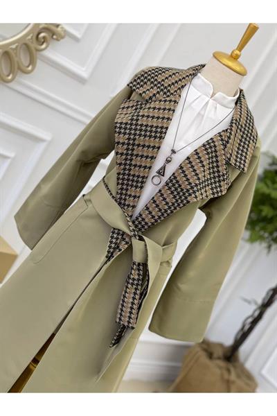 Kaz Ayağı Yaka Trenç Kot 5216-Haki