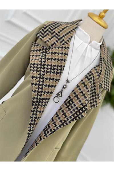 Kaz Ayağı Yaka Trenç Kot 5216-Haki