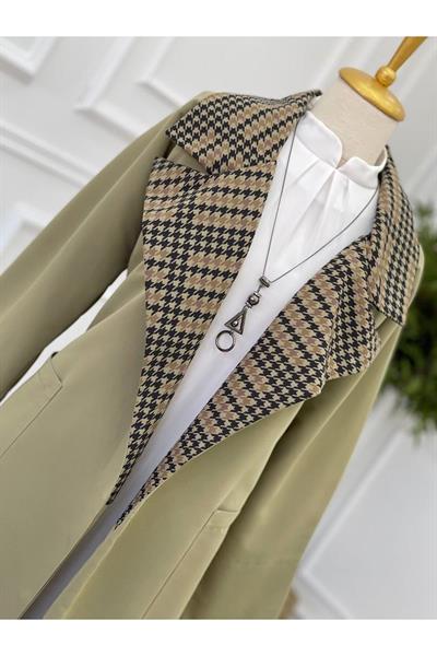 Kaz Ayağı Yaka Trenç Kot 5216-Haki