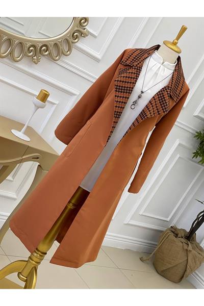 Kaz Ayağı Yaka Trenç Kot 5216-Taba