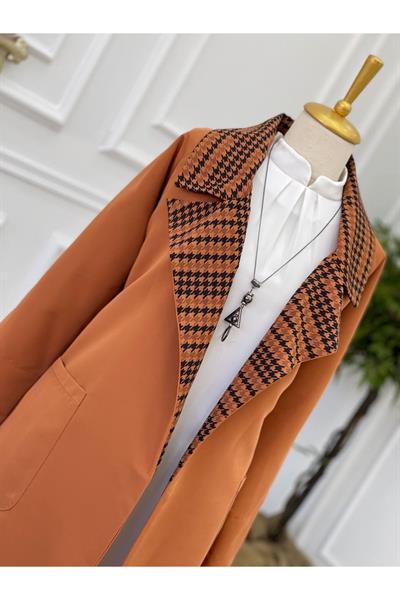 Kaz Ayağı Yaka Trenç Kot 5216-Taba