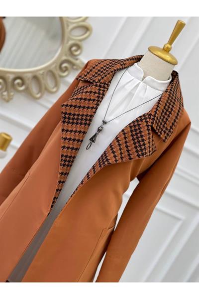 Kaz Ayağı Yaka Trenç Kot 5216-Taba