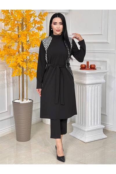Kazayağı Kuş Gözü Bağlama Tunik 1324 Siyah