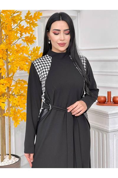 Kazayağı Kuş Gözü Bağlama Tunik 1324 Siyah