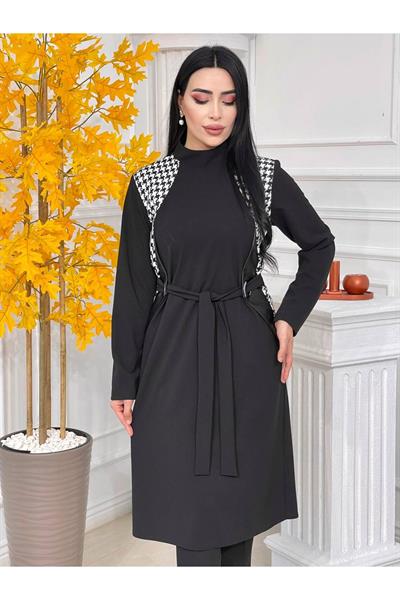 Kazayağı Kuş Gözü Bağlama Tunik 1324 Siyah