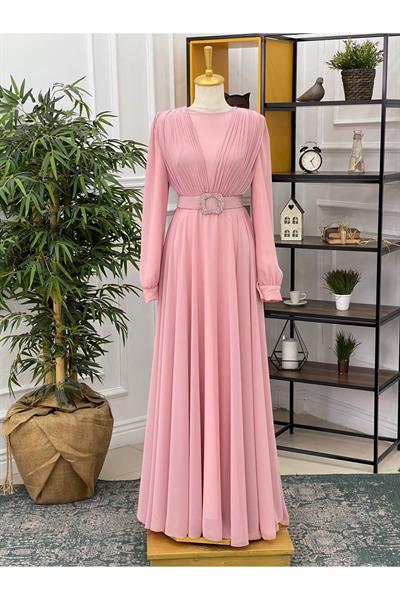 Kemer Taşlı Elbise 2769 Rose