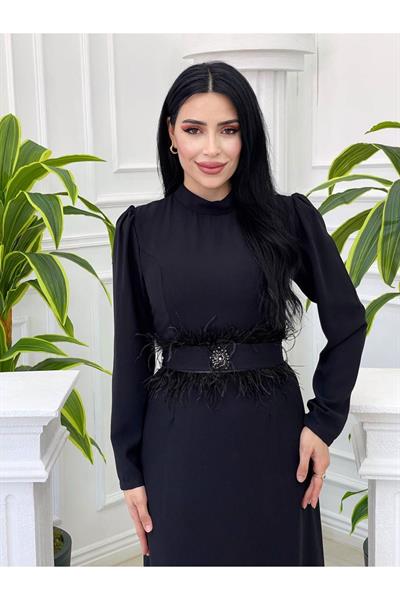Kemeri Tüylü Elbise 1277 Siyah