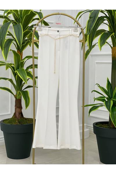 Kemerli İspanyol Paça Pantalon 561 Ekru