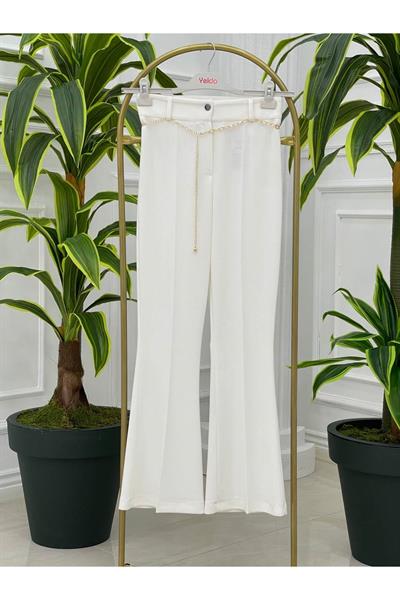 Kemerli İspanyol Paça Pantalon 561 Ekru